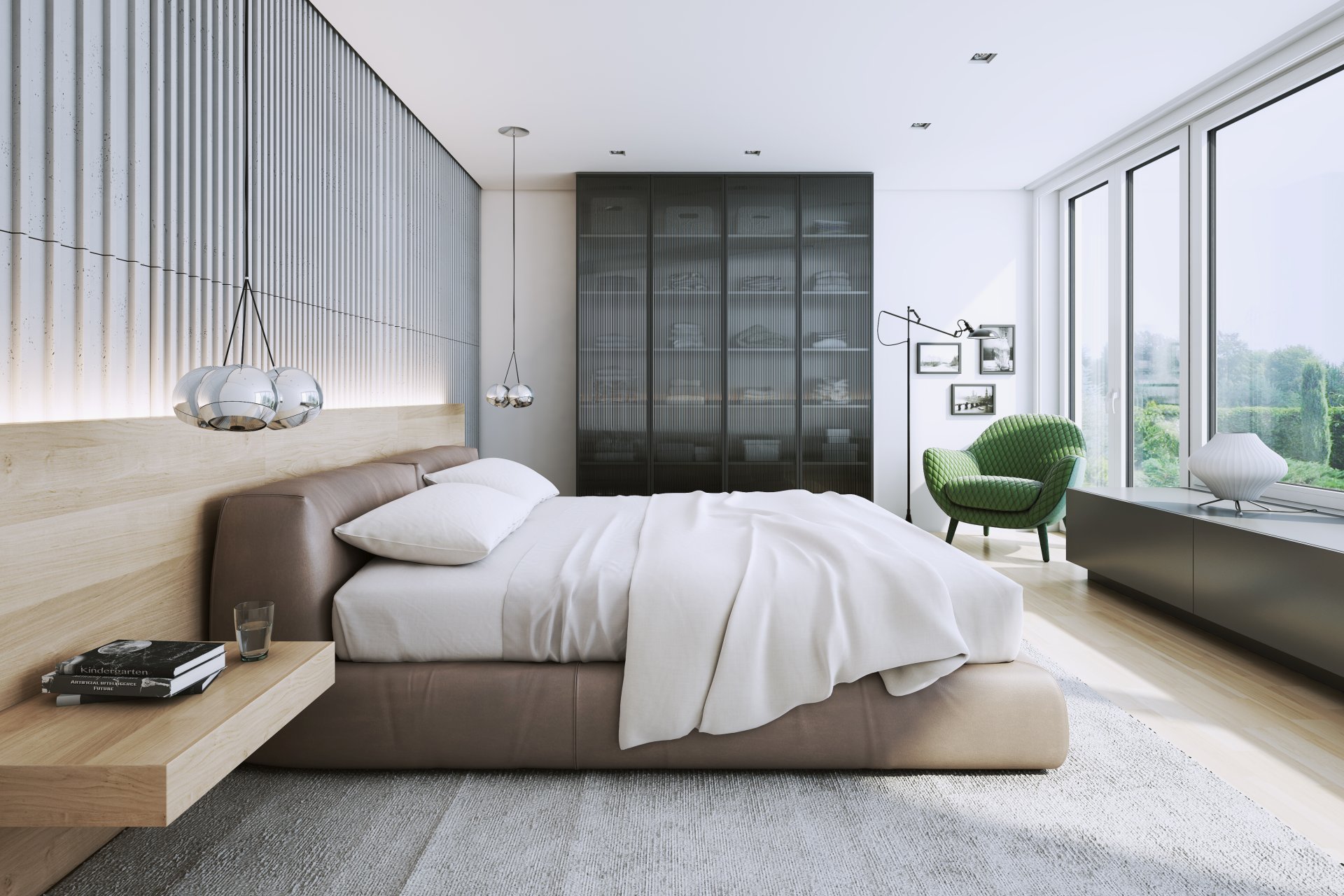 A bedroom with a wardrobe